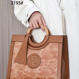 PEDRA Luxury Woven-Texture Tote – 3-Piece Set with Circular Wooden Handles