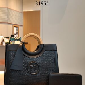 PEDRA Luxury Woven-Texture Tote – 3-Piece Set with Circular Wooden Handles