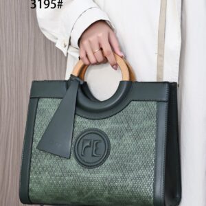 PEDRA Luxury Woven-Texture Tote – 3-Piece Set with Circular Wooden Handles