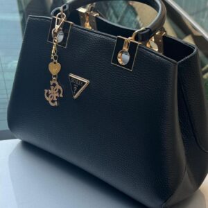 Guess USA Premium Textured Leather Satchel – Classic with Gold-Tone Charms