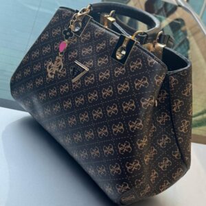 Guess USA Premium Textured Leather Satchel – Classic with Gold-Tone Charms