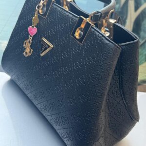 Guess USA Premium Textured Leather Satchel – Classic with Gold-Tone Charms