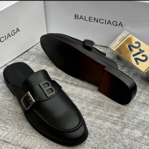 Balenciaga Men’s Leather Mule Loafers – B Logo Slip-On (Black & Brown)