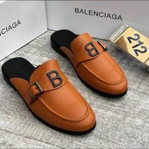 Balenciaga Men’s Leather Mule Loafers – B Logo Slip-On (Black & Brown)