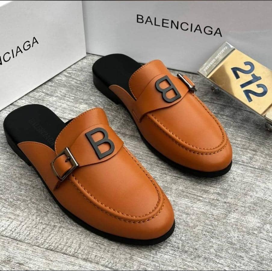 Balenciaga Men’s Leather Mule Loafers – B Logo Slip-On (Black & Brown) - Image 4