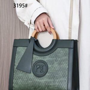 PEDRA Luxury Woven-Texture Tote – 3-Piece Set with Circular Wooden Handles