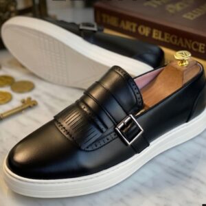 Brown & Black Leather Monk-Strap Brogue Slip-On Sneaker